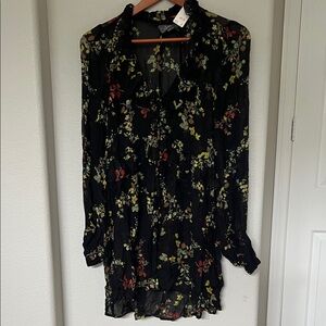 Anthropologie Black Multicolor Floral Blouse